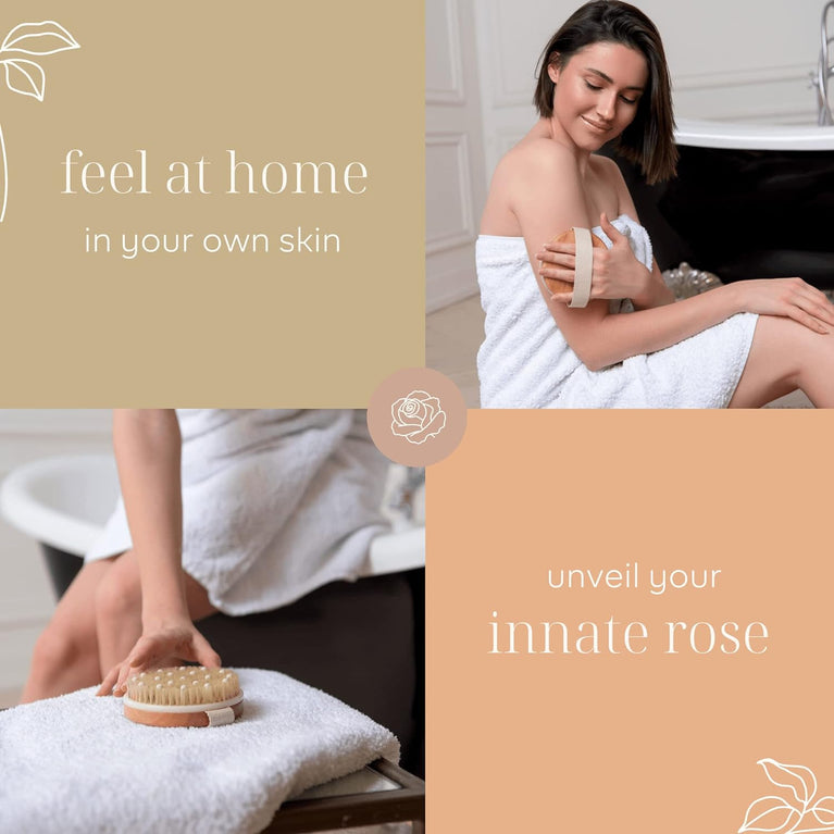 Exfoliating Body Brush for Dry Skin, Lymphatic Drainage, and Cellulite Treatment with Natural Boar Bristles