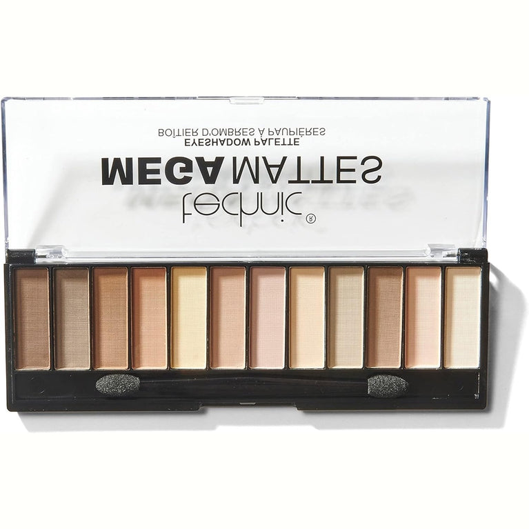 Technic Mega Mattes 12-Shade Nude Eyeshadow Palette - Long-Lasting Matte Pigments for Professional Day-to-Night Looks, 18g