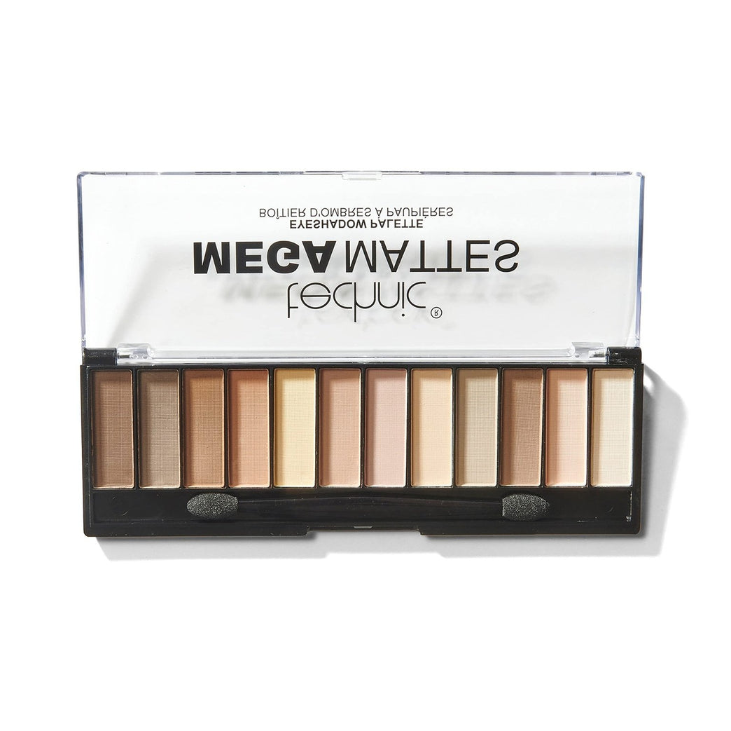 Technic Mega Mattes 12-Shade Nude Eyeshadow Palette - Long-Lasting Matte Pigments for Professional Day-to-Night Looks, 18g