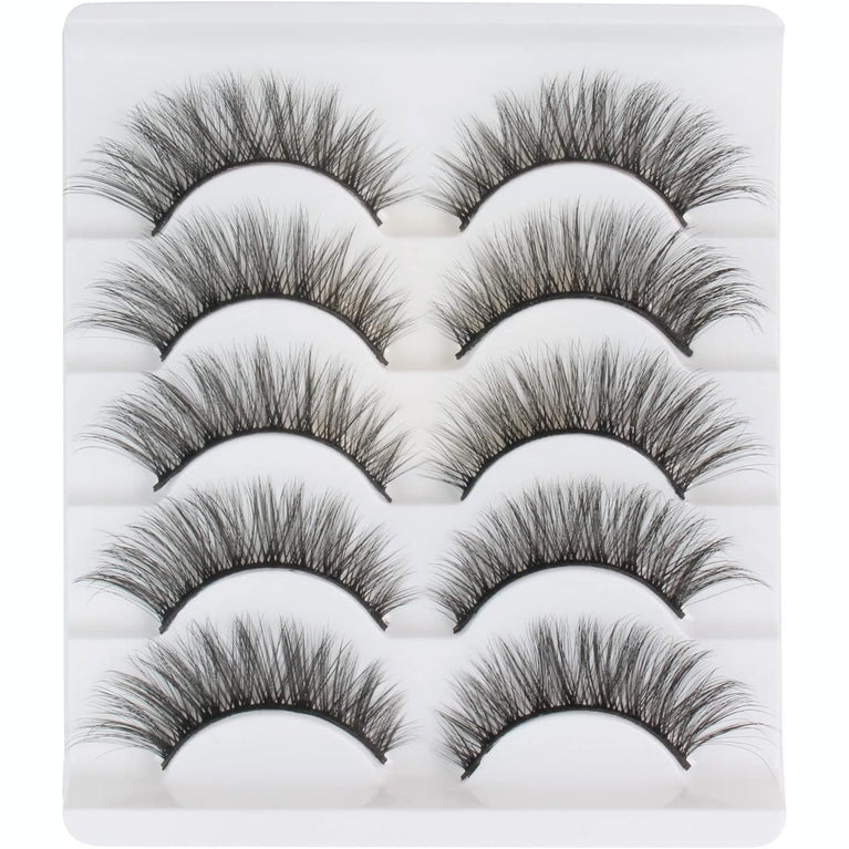 Fluffy 3D Faux Mink Eyelashes Multipack - Natural Look, Lightweight, Reusable Lashes by Glowingwin - Perfect for Everyday Use and Special Occasions, Set of 5 Pairs