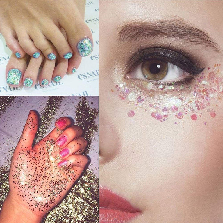 Yitla Sparkle Extravaganza: 8-Color Cosmetic Glitter Set with Fix Gel & Brush for Body, Hair, and Cheek Enhancement - Ideal for Parties and Festivals