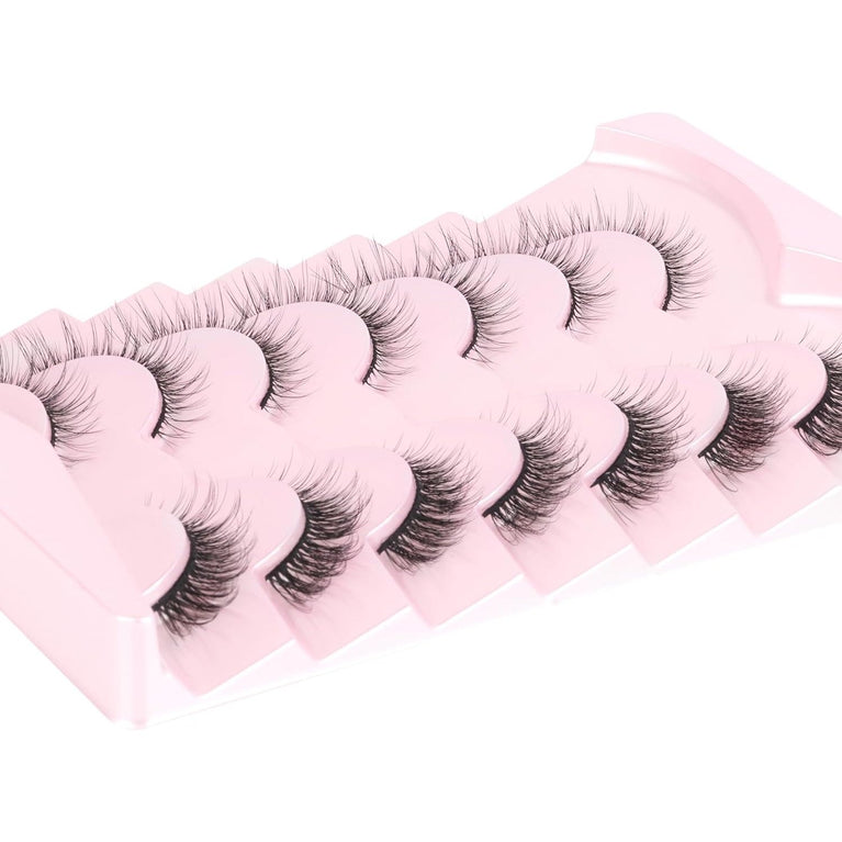 EYDEVRO's Wispy Natural Cat Eye Lashes - Faux Mink, Lightweight, Handmade False Eyelashes, 7 Pairs Pack, 12mm Short for Everyday Use