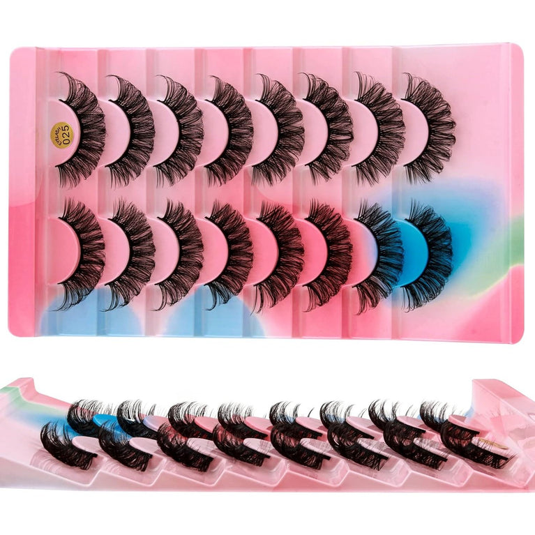 Sparkling D-Curly Mink False Eyelashes, 8 Pair Pack, Natural & Fluffy for Dramatic Looks (025)