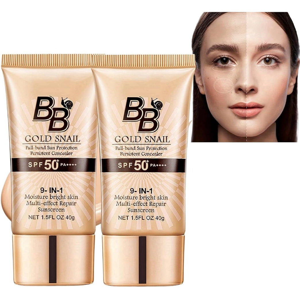 2-Pack SPF50 Tinted BB Cream Foundation with Snail Extracts - Long-lasting, Moisturizing, Color Correcting for Natural Radiant Finish