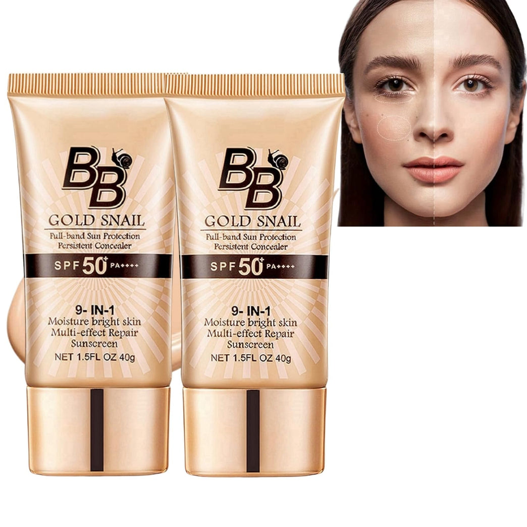 2-Pack SPF50 Tinted BB Cream Foundation with Snail Extracts - Long-lasting, Moisturizing, Color Correcting for Natural Radiant Finish