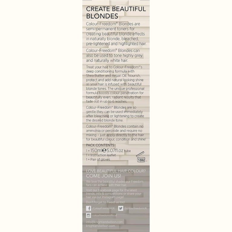 Knight & Wilson Colour-Freedom Blonde Anti-Yellow Toner Mask, Semi Permanent Conditioning Treatment, Neutralises Yellow and Brassy Tones for Naturally Light, Bleached, Grey & Coloured Hair 150ml