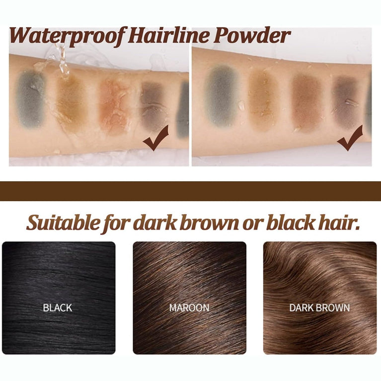 Instantly Hairline Shadow - Hairline Powder - Quick Cover Grey Hair in Hair Regrowth Treatments - Windproof Sweatproof Hair Touch-Up for Root Concealer - Long Lasting with Mirror & Puff ((Dark brown))