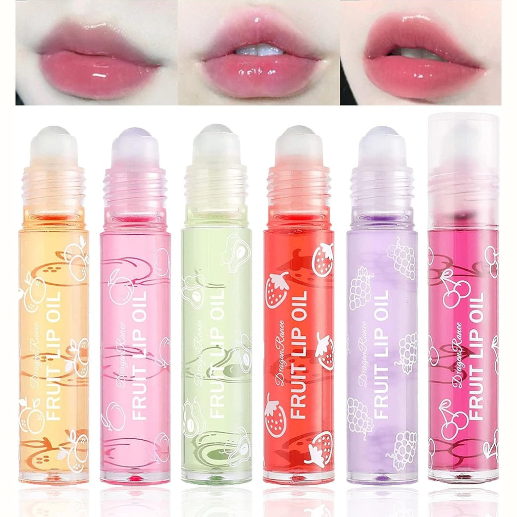Fruity Flavor Lip Plumper Gloss Set, Transparent Moisturizing Lip Oils for Chapped Lips - 6 Pack