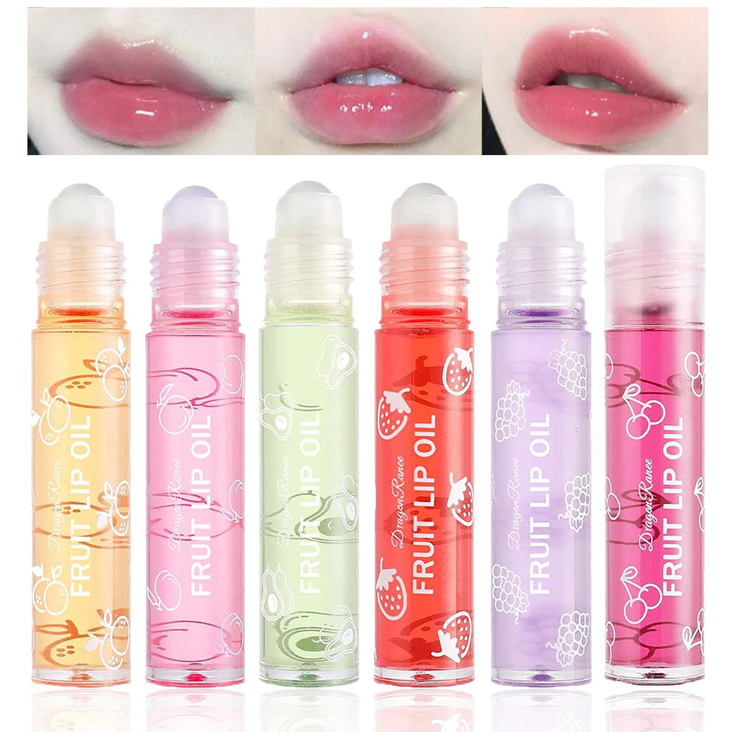 Fruity Flavor Lip Plumper Gloss Set, Transparent Moisturizing Lip Oils for Chapped Lips - 6 Pack