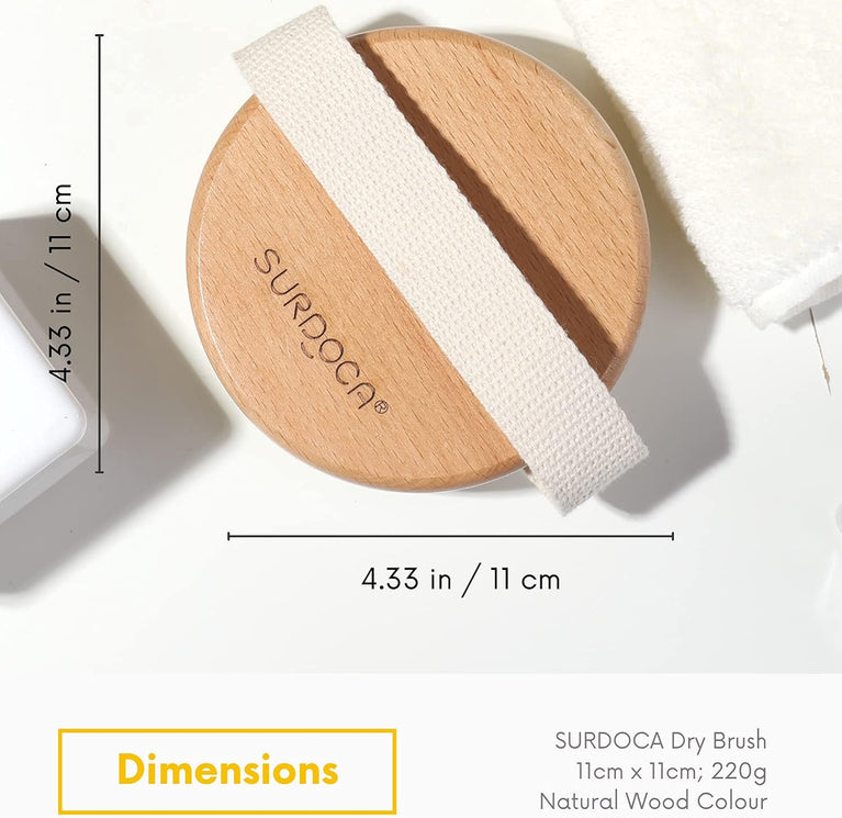SURDOCA Dry Brushing Body Brush with Beech Wood and Boar Bristles