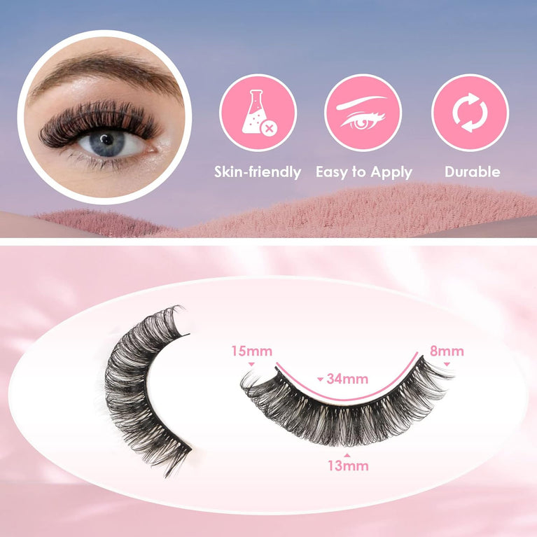 Glowingwin Russian Strip Faux Eyelashes, Natural Look 3D Volume, D Curl, Handmade, Fluffy, Reusable, Dramatic 10 Pairs False Lashes Pack - Ideal for Daily Wear & Special Occasions