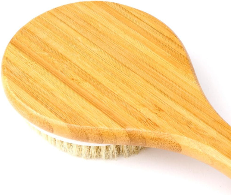 Bamboo Body Brush Exfoliating Shower Scrubber with Long Handle