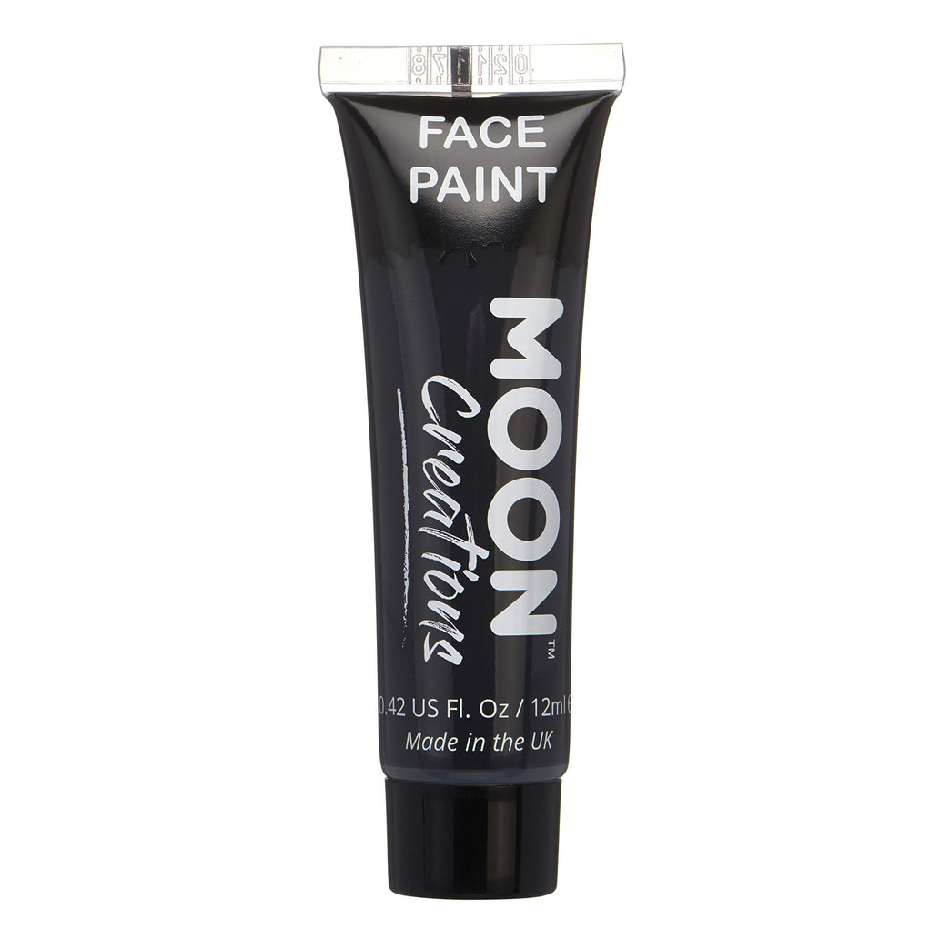 Moon Creations Quick Dry Face & Body Paint Tubes in Black | No-Flake, Cruelty Free for Kids and Adults | Ideal for Parties, Festivals, Costumes | 12ml, Made in UK