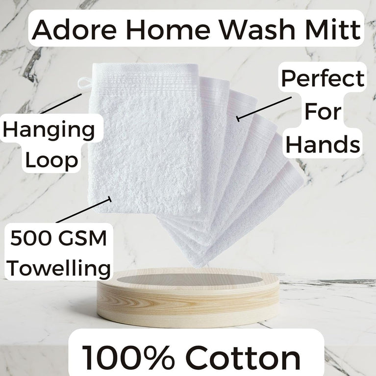 Adore Home Premium Quality Wash Mitts - Pack of 6, White