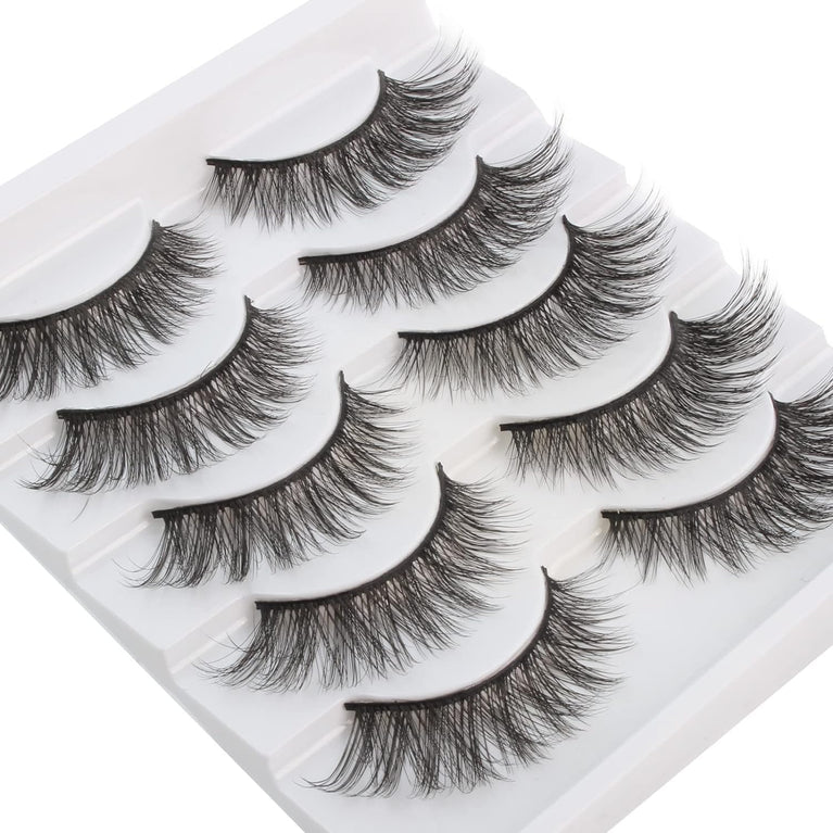 Fluffy 3D Faux Mink Eyelashes Multipack - Natural Look, Lightweight, Reusable Lashes by Glowingwin - Perfect for Everyday Use and Special Occasions, Set of 5 Pairs
