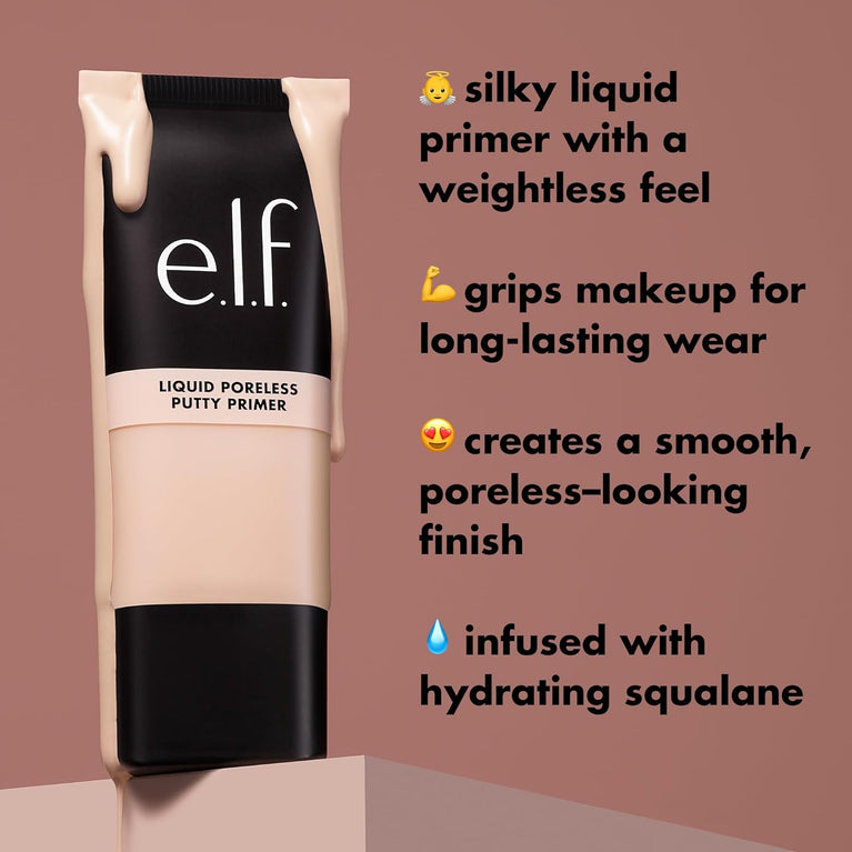 e.l.f. Hydrating Poreless Liquid Putty Primer - Long-Lasting Makeup Base with Squalane