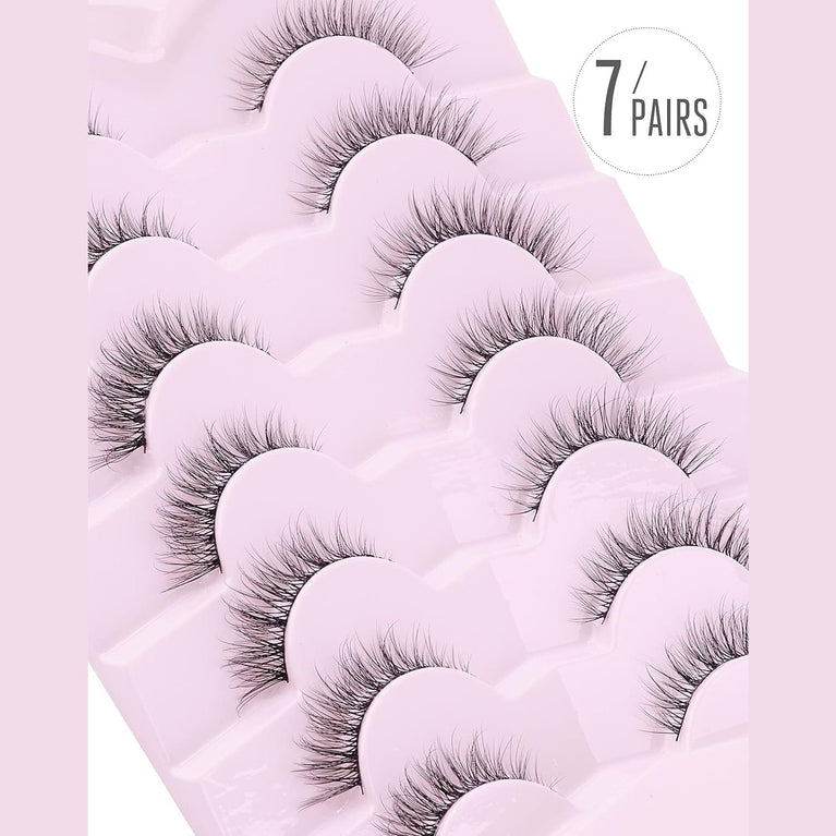 Onlyall Premium Natural-Look Wispy False Eyelashes with Ultra-Thin Band, Soft Flared Design, Lightweight Synthetic Fibers, 7 Pair Pack D1