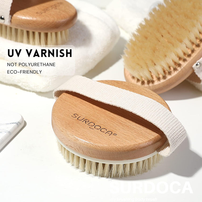 SURDOCA Dry Brushing Body Brush with Beech Wood and Boar Bristles