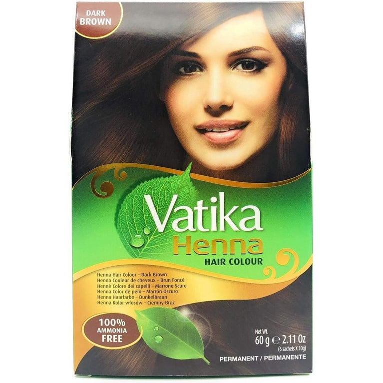 Vatika Henna Dark Brown Hair Colour with Natural Shine & Grey Coverage - Pack of 6 Sachets, 60g