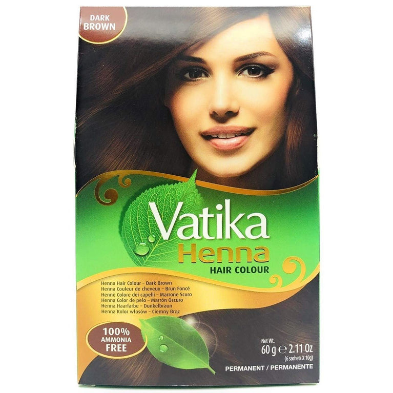 Vatika Henna Dark Brown Hair Colour with Natural Shine & Grey Coverage - Pack of 6 Sachets, 60g