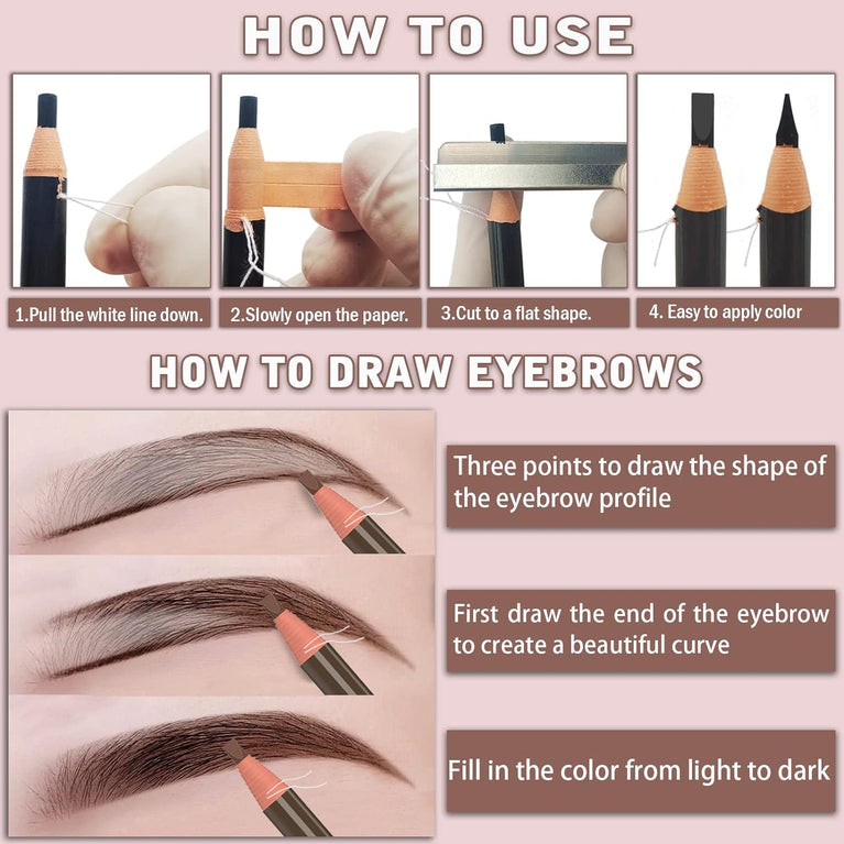 6-Pack Long-Lasting Waterproof Eyebrow Pencil Set with Sharpener - Black Brow Tattoo Makeup and Microblading Kit, Suitable for All Day Wear