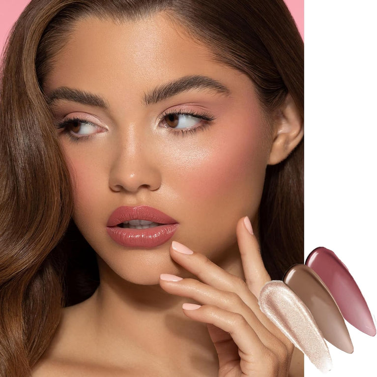 Versatile 3-in-1 Makeup Kit - Liquid Contour, Highlighter & Blush Set with Portable Sponge Applicator