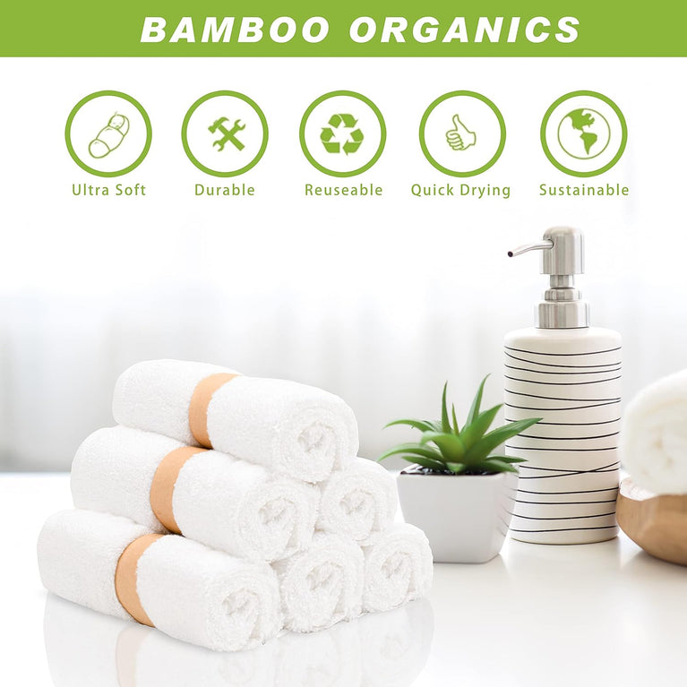 Ultra Soft Bamboo Baby Wash Cloths (Pack of 6) for Newborns - White