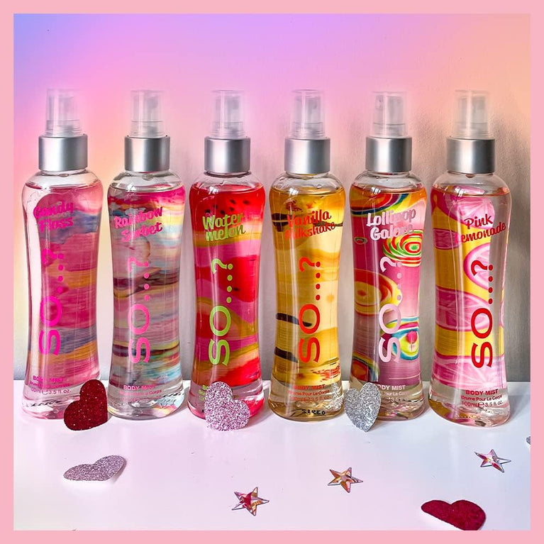 So…? Luscious Trio Womens Body Mist Gift Set with Pink Grapefruit, Vanilla and Candy Floss Mixed Fragrance Spray Set 3 x 100ml
