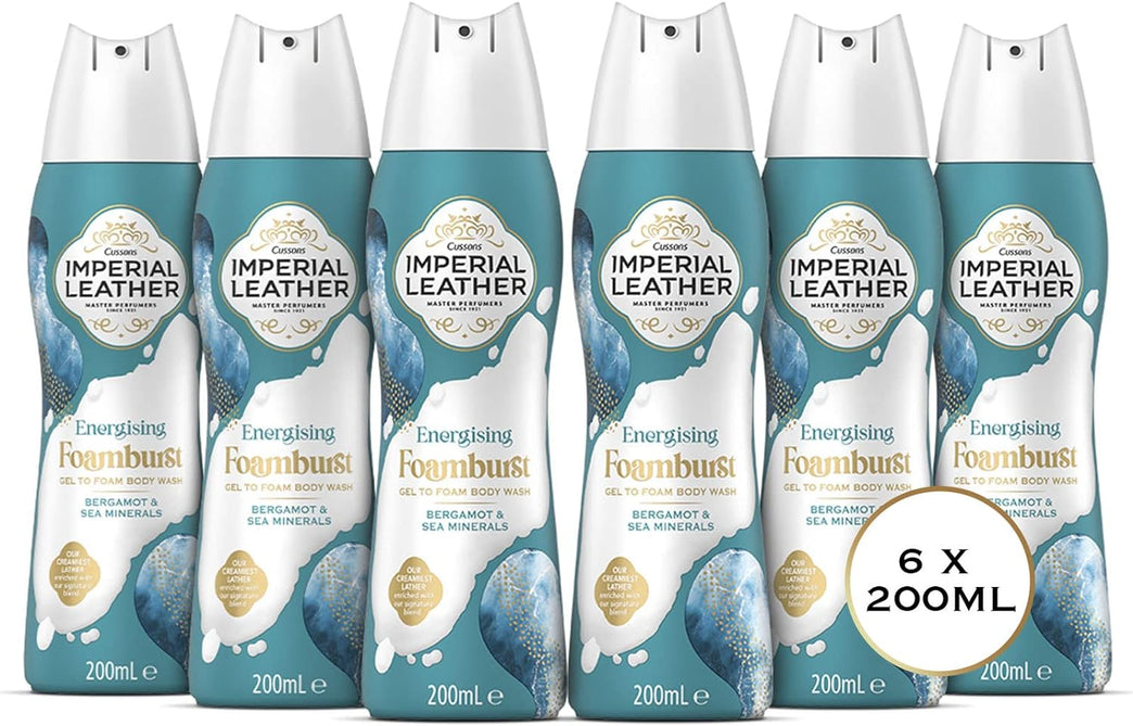 Imperial Leather Foamburst Energising Shower Gel with Bergamot & Sea Minerals - Pack of 6 x 200ml