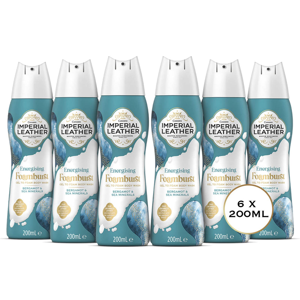 Imperial Leather Foamburst Energising Shower Gel with Bergamot & Sea Minerals - Pack of 6 x 200ml