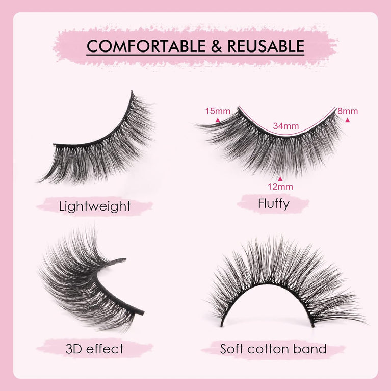 Fluffy 3D Faux Mink Eyelashes Multipack - Natural Look, Lightweight, Reusable Lashes by Glowingwin - Perfect for Everyday Use and Special Occasions, Set of 5 Pairs