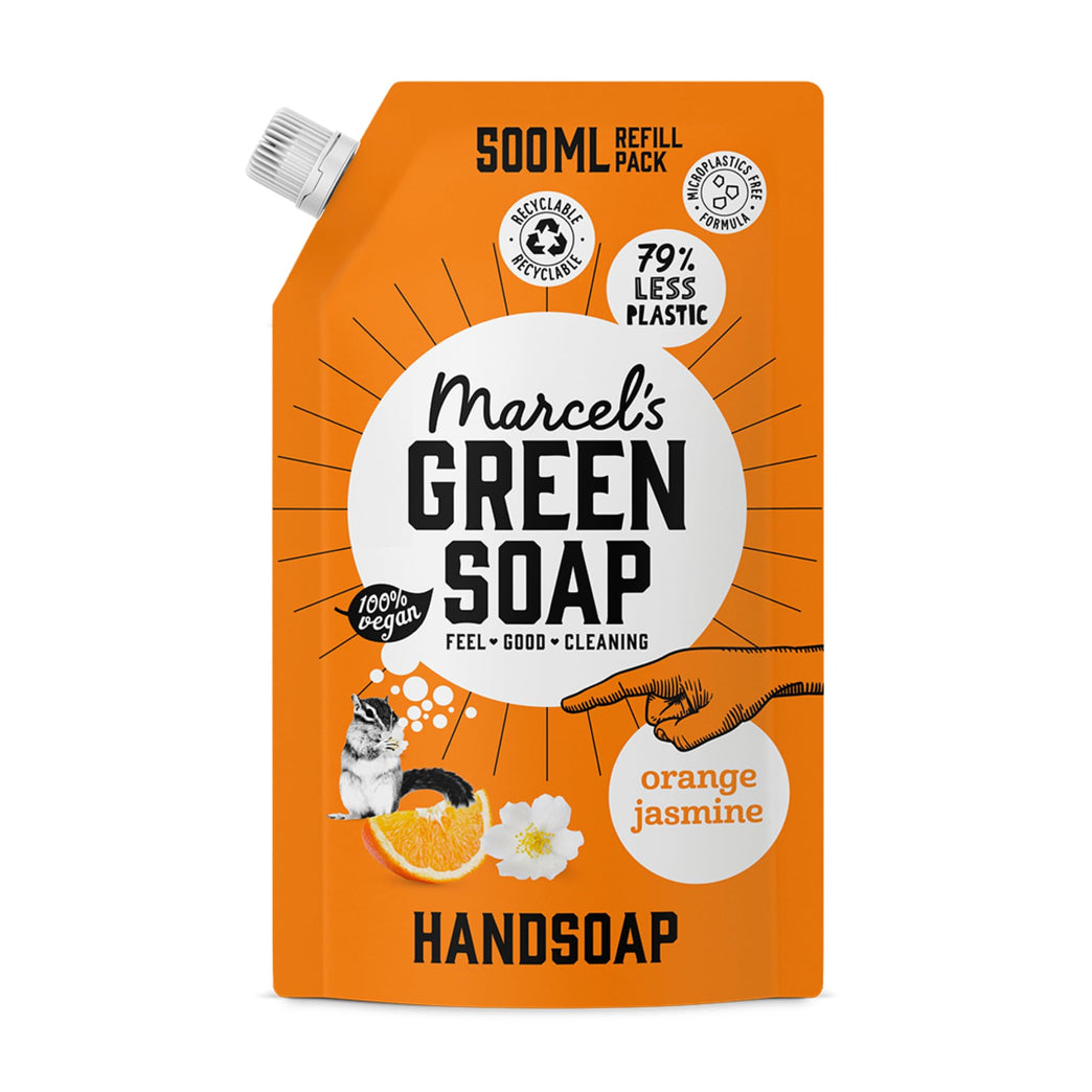 Eco-Friendly Vegan Hand Soap Refill with Orange & Jasmine Scent - 500 ML