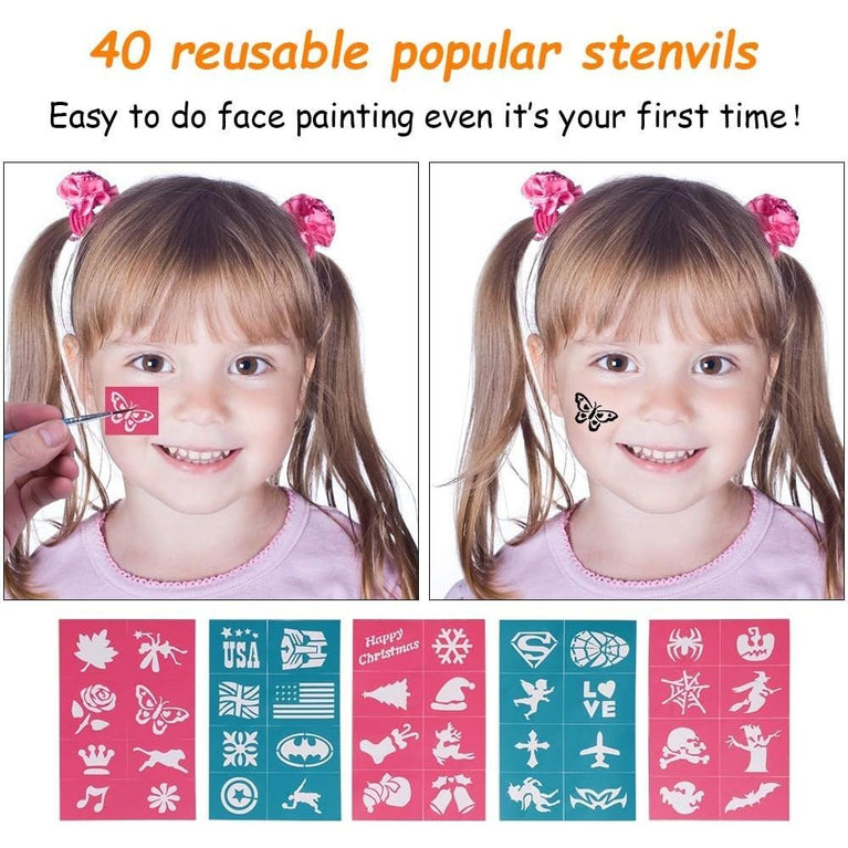 Miserwe 18-Color Professional Face Painting Set for Kids & Adults - Safe & Non-Toxic Body Paint for Halloween, Cosplay, and Party Makeup with Brushes, Stencils & Glitter Accessories