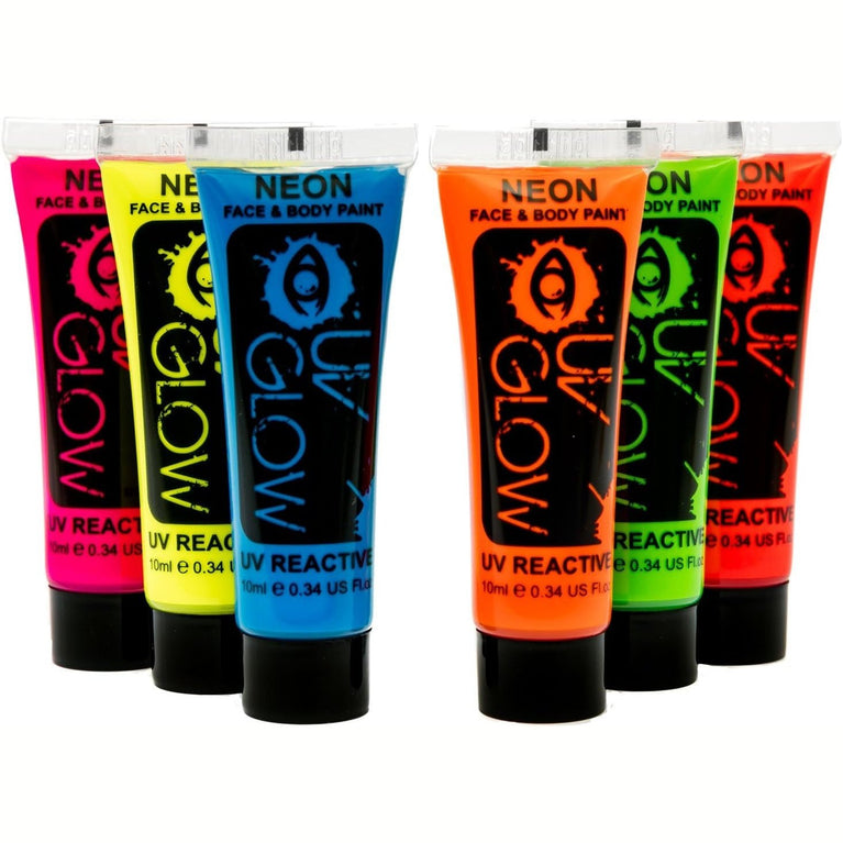 6-Pack Ultra-Bright UV Reactive Neon Face and Body Paint Set - Perfect for Parties, Festivals, and Glow Runs!