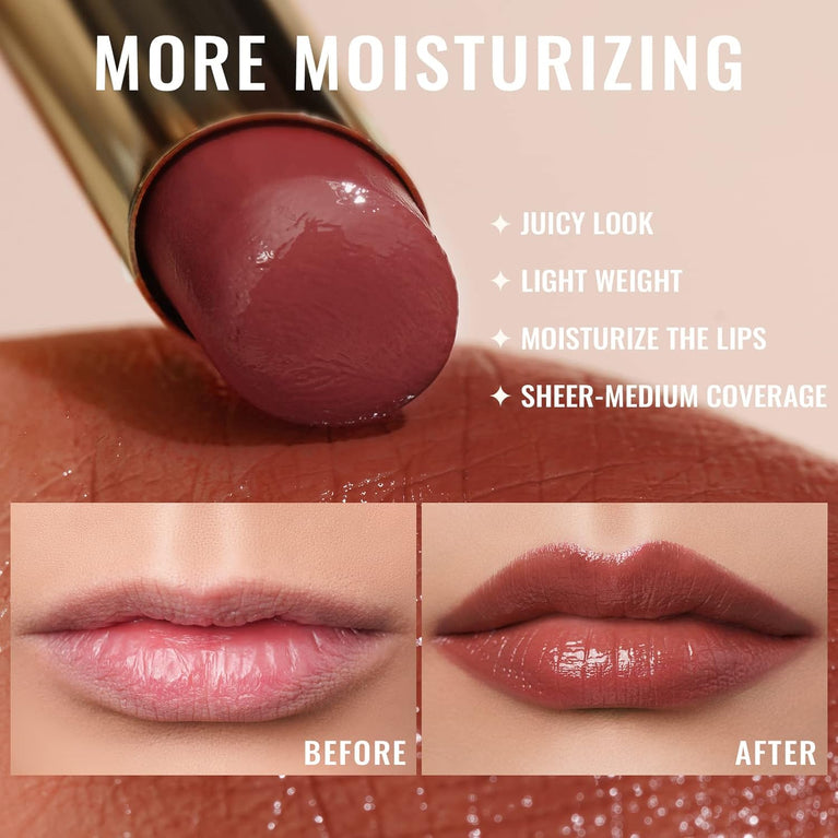 Oulac Nourishing Lip Colour with Meadowfoam Seed Oil & Shea Butter - Hydrating Lip Tint, Lip Care for Dry Lips with Glossy Finish - Vegan, PETA Approved, Grande Dame (02) | Plummy Terracotta