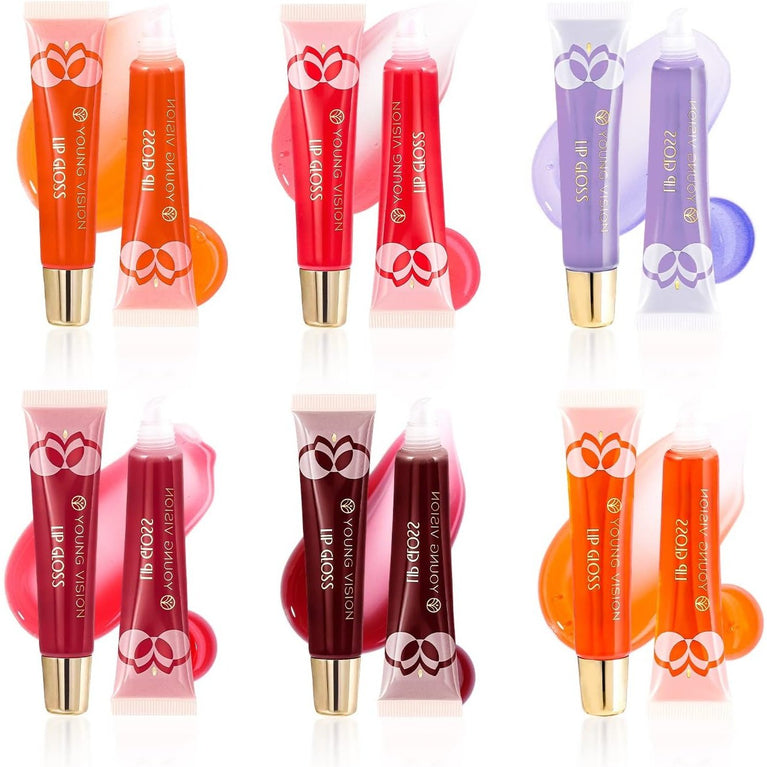6-Shade Glass Mirror Lip Gloss Kit with Plumping & Hydrating Formula - Assorted Flavors