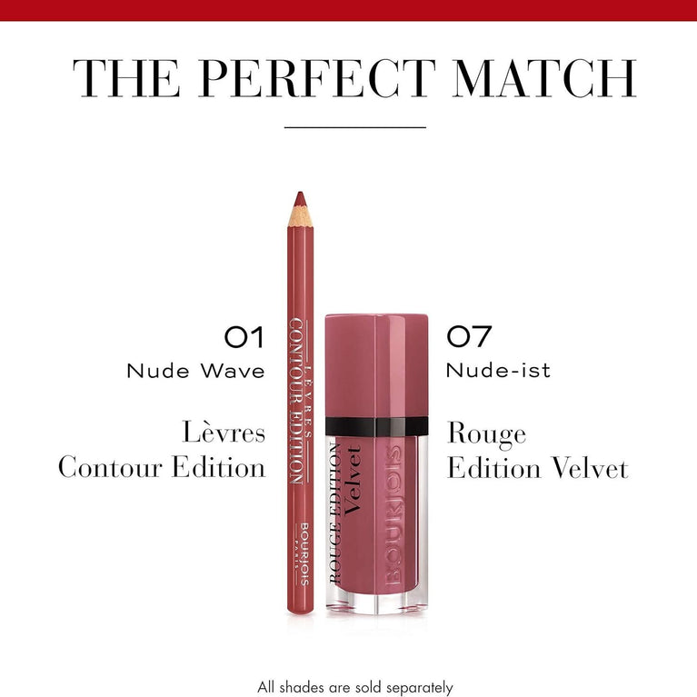 Bourjois Long-lasting Contour Edition Lip Liner in Nude Wave, Shea Butter and Grape Seed Oil Infused, 1.14g