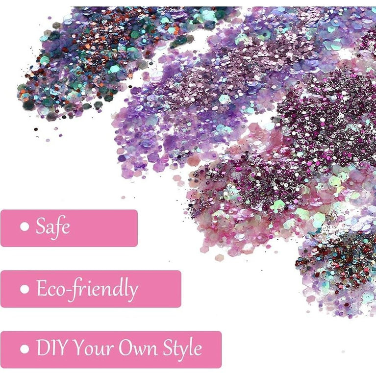 URAQT 16-piece Eco-Friendly Party Glitter Set for Body, Face, and Hair - Perfect for Festivals and Parties