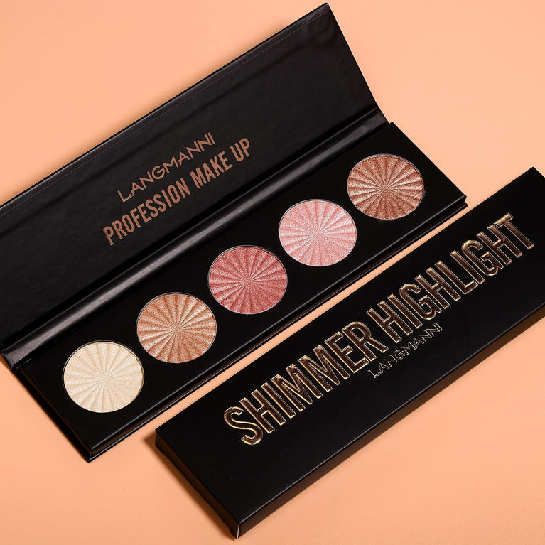 Lustrous Radiance 5-in-1 Highlighter Palette - Waterproof Illuminating Makeup Powder