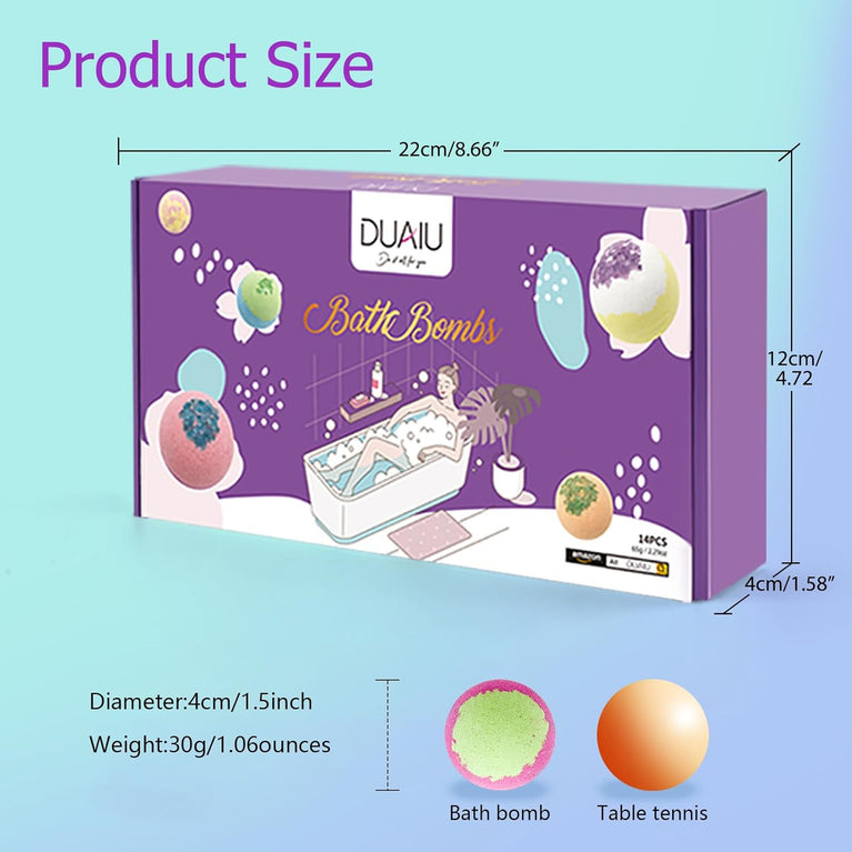 14-Piece Natural Bath Bombs Gift Set with Essential Oils