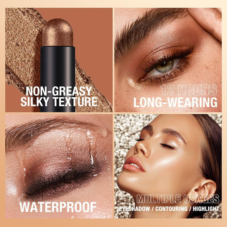 Versatile 8-Piece Waterproof Eyeshadow Stick Set - Matte, Shimmer and Metallic Finish Eye Shadow Crayons for Long-Lasting, Crease-Free Wear (Set B)