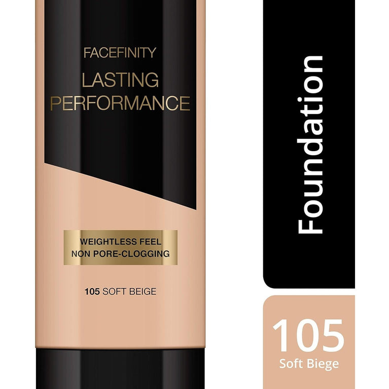Max Factor 8-Hour Touch-Proof Liquid Foundation in 105 Soft Beige - 35ml, Fragrance-Free & Suitable for Sensitive Skin