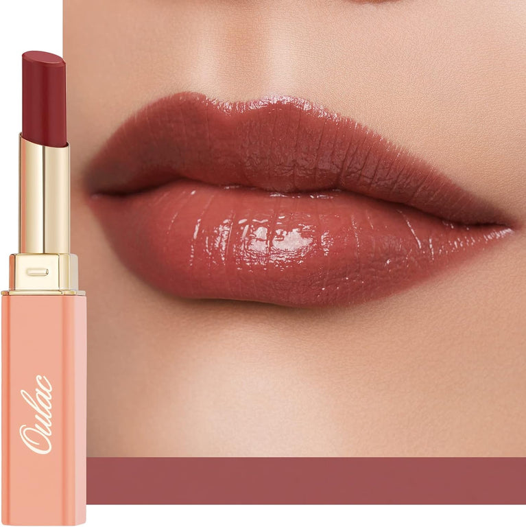 Oulac Nourishing Lip Colour with Meadowfoam Seed Oil & Shea Butter - Hydrating Lip Tint, Lip Care for Dry Lips with Glossy Finish - Vegan, PETA Approved, Grande Dame (02) | Plummy Terracotta
