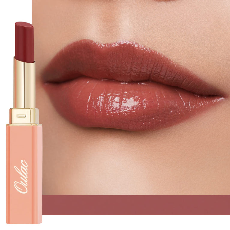 Oulac Nourishing Lip Colour with Meadowfoam Seed Oil & Shea Butter - Hydrating Lip Tint, Lip Care for Dry Lips with Glossy Finish - Vegan, PETA Approved, Grande Dame (02) | Plummy Terracotta