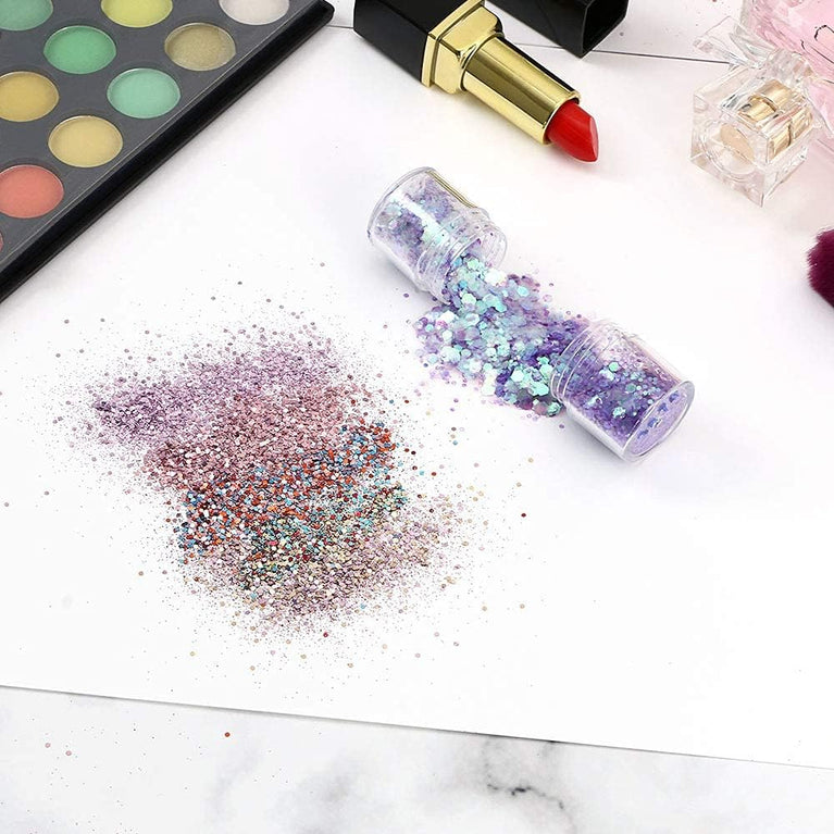 URAQT 16-piece Eco-Friendly Party Glitter Set for Body, Face, and Hair - Perfect for Festivals and Parties