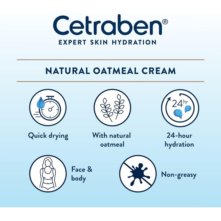 Cetraben Natural Oatmeal Cream Body Cream - Nourishing Moisturizer for Dry and Sensitive Skin (190g)