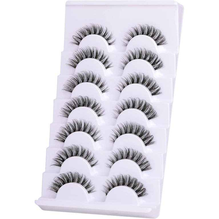 Goddvenus 7-pair Pack of Lightweight, Natural-looking CC Curl False Eyelashes with Clear Band - Wispy, Photogenic, and Easy to Apply 14mm Russian Lashes for an Eye-Catching, Confident Look