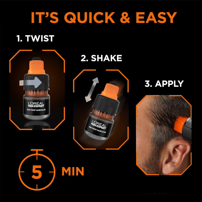 L'Oreal Paris Men Expert One Twist Hair Colour, Light Brown Shade - Fast Grey Coverage Hair Dye for Men