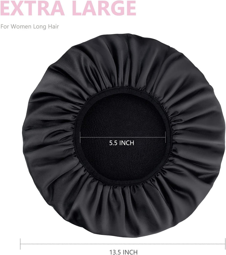 Extra Large Triple Layer Waterproof Shower Cap for Long Hair with Microfiber Terry Cloth