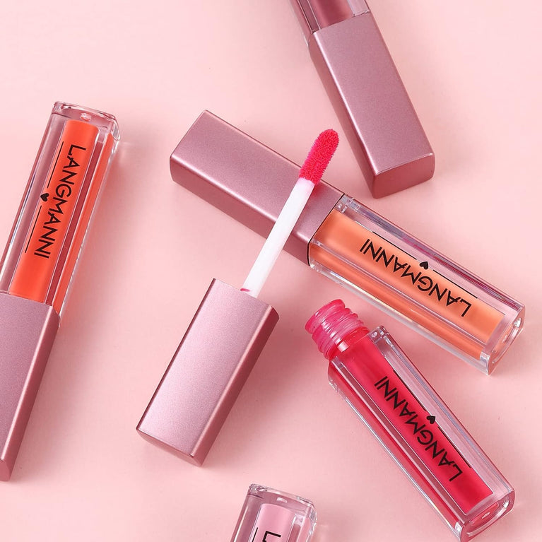 LANGMANNI 12-Color Lip Gloss Makeup Set: Shiny, Smooth & Long-Lasting Lip Stains for Women and Girls